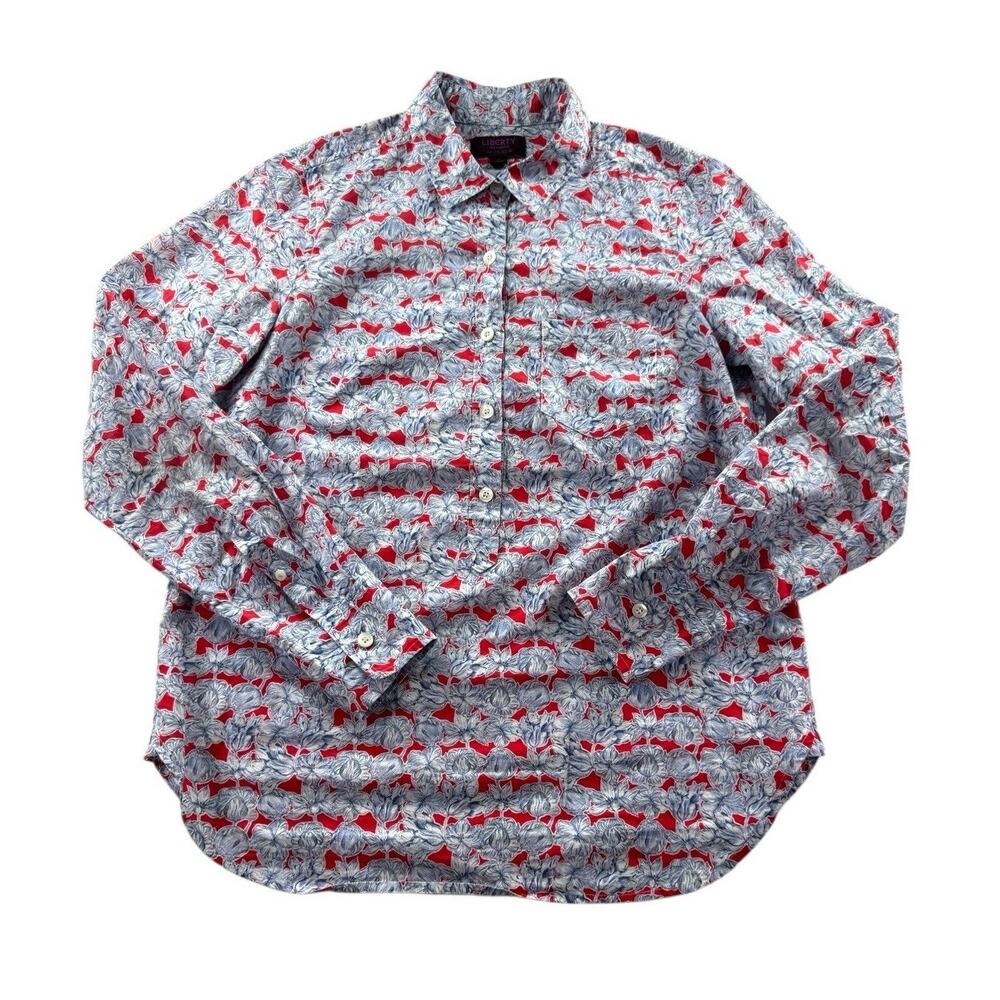 JCrew Liberty Art Fabrics Popover Shirt Womens 2 Matilda Tulip Floral Red Blue